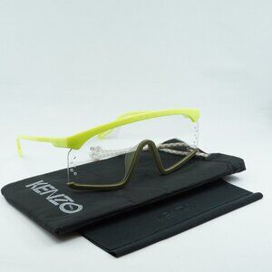 Kenzo Neon Yellow and Olive Green Shield Sunglasses